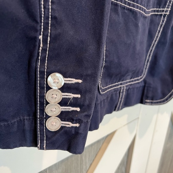 091. Isaac Mizrahi Womens Blazer Overcoat Blue Long Sleeve Button Down Jacket S - Picture 6 of 6